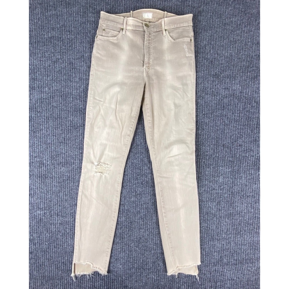 Mother Denim Skinny Jeans Womens 28 Beige Distressed Raw Hem High Rise Boho